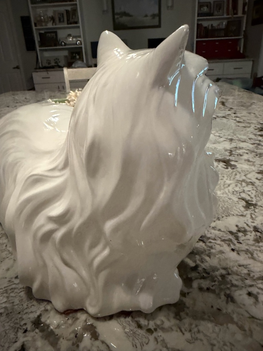 Vintage Large Ceramic White Cat Laying Down Blue Eyes Figurine 16” - Picture 12 of 16